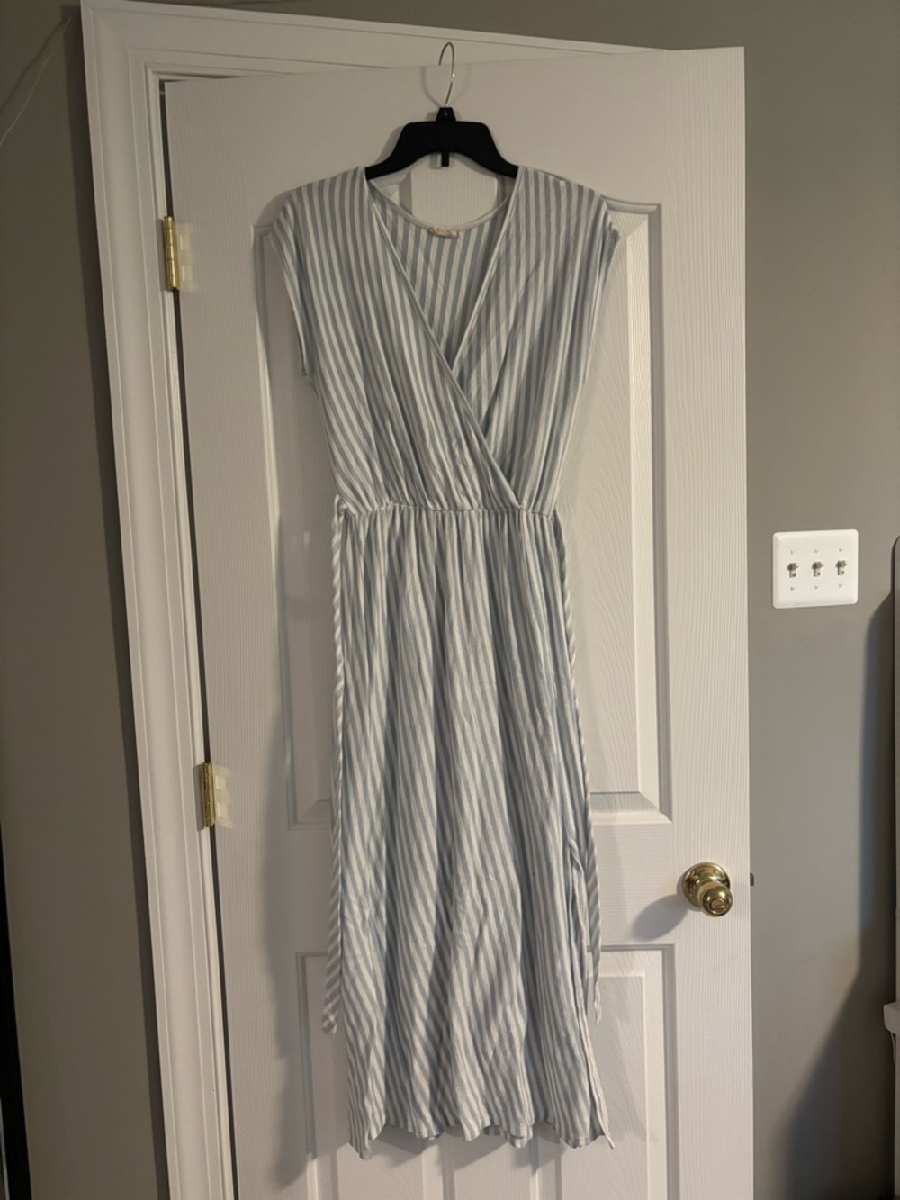 Caution To The Wind Blue and White Striped Wrap Maxi Dress